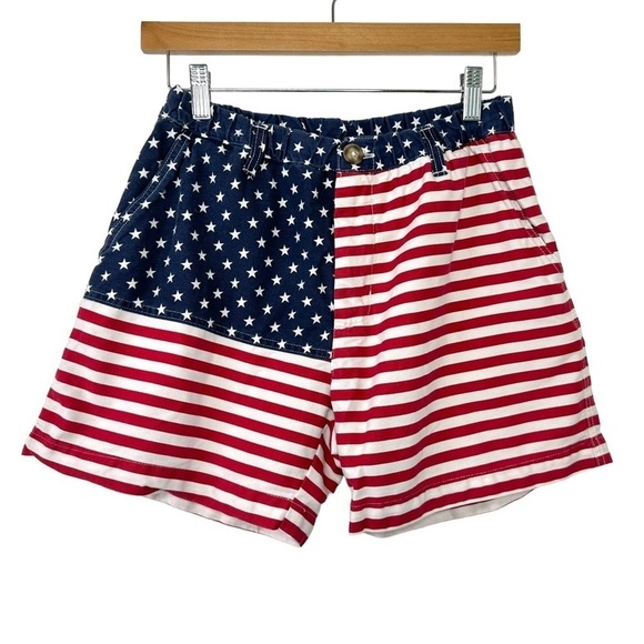 CHUBBIES Mens The Mericas Shorts Sz Small Red White Blue 5" Inseam USA Flag